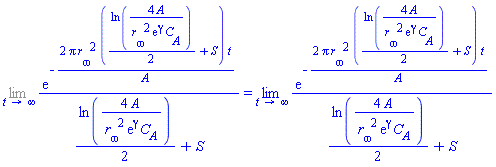%limit(exp(-2*Pi*`r__&omega;`^2*((1/2)*ln(4*A/(`r__&omega;`^2*exp(gamma)*C__A))+S)*t/A)/((1/2)*ln(4*A/(`r__&omega;`^2*exp(gamma)*C__A))+S), t = infinity) = limit(exp(-2*Pi*`r__&omega;`^2*((1/2)*ln(4*A/(`r__&omega;`^2*exp(gamma)*C__A))+S)*t/A)/((1/2)*ln(4*A/(`r__&omega;`^2*exp(gamma)*C__A))+S), t = infinity)