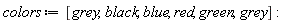 colors := [grey, black, blue, red, green, grey]:
