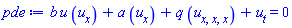 b*u(x, t)*(diff(u(x, t), x))+a*(diff(u(x, t), x))+q*(diff(diff(diff(u(x, t), x), x), x))+diff(u(x, t), t) = 0
