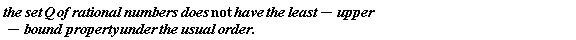 "the set Q of rational numbers does not have the least-upper-bound property under the usual order. "