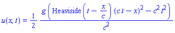 u(x, t) = (1/2)*g*(Heaviside(t-x/c)*(c*t-x)^2-c^2*t^2)/c^2