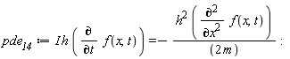 pde__14 := I*h*(diff(f(x, t), t)) = -h^2*(diff(f(x, t), x, x))/(2*m)