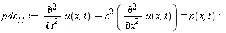 pde__11 := diff(u(x, t), t, t)-c^2*(diff(u(x, t), x, x)) = p(x, t)