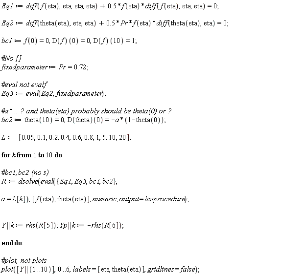 Eq1 := diff(f(eta), eta, eta, eta)+.5*f(eta)*(diff(f(eta), eta, eta)) = 0;