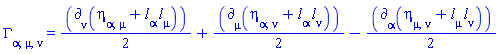 Physics:-Christoffel[alpha, mu, nu] = (1/2)*Physics:-d_[nu](eta[alpha, mu]+l[alpha](X)*l[mu](X), [X])+(1/2)*Physics:-d_[mu](eta[alpha, nu]+l[alpha](X)*l[nu](X), [X])-(1/2)*Physics:-d_[alpha](eta[mu, nu]+l[mu](X)*l[nu](X), [X])