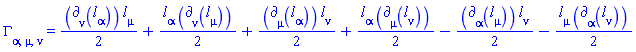 Physics:-Christoffel[alpha, mu, nu] = (1/2)*Physics:-d_[nu](l[alpha](X), [X])*l[mu](X)+(1/2)*l[alpha](X)*Physics:-d_[nu](l[mu](X), [X])+(1/2)*Physics:-d_[mu](l[alpha](X), [X])*l[nu](X)+(1/2)*l[alpha](X)*Physics:-d_[mu](l[nu](X), [X])-(1/2)*Physics:-d_[alpha](l[mu](X), [X])*l[nu](X)-(1/2)*l[mu](X)*Physics:-d_[alpha](l[nu](X), [X])