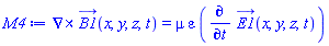 Physics:-Vectors:-Curl(B1_(x, y, z, t)) = mu*epsilon*(diff(E1_(x, y, z, t), t))