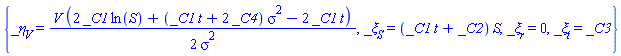 {_eta[V](t, r, S, V) = (1/2)*V*(2*_C1*ln(S)+(_C1*t+2*_C4)*sigma^2-2*_C1*t)/sigma^2, _xi[S](t, r, S, V) = (_C1*t+_C2)*S, _xi[r](t, r, S, V) = 0, _xi[t](t, r, S, V) = _C3}