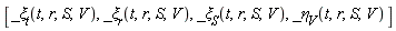 [_xi[t](t, r, S, V), _xi[r](t, r, S, V), _xi[S](t, r, S, V), _eta[V](t, r, S, V)]