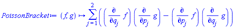 proc (f, g) options operator, arrow; sum((diff(f, q[j]))*(diff(g, p[j]))-(diff(f, p[j]))*(diff(g, q[j])), j = 1 .. 2) end proc