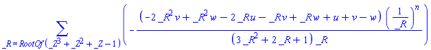 sum(-(-2*_R^2*v+_R^2*w-2*_R*u-_R*v+_R*w+u+v-w)*(1/_R)^n/((3*_R^2+2*_R+1)*_R), _R = RootOf(_Z^3+_Z^2+_Z-1))