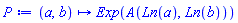 proc (a, b) options operator, arrow; Exp(A(Ln(a), Ln(b))) end proc