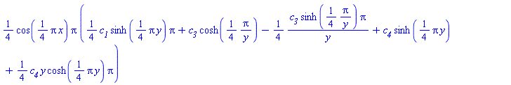 (1/4)*cos((1/4)*Pi*x)*Pi*((1/4)*c__1*sinh((1/4)*Pi*y)*Pi+c__3*cosh((1/4)*Pi/y)-(1/4)*c__3*sinh((1/4)*Pi/y)*Pi/y+c__4*sinh((1/4)*Pi*y)+(1/4)*c__4*y*cosh((1/4)*Pi*y)*Pi)