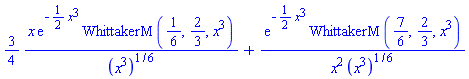 (3/4)*x*exp(-(1/2)*x^3)*WhittakerM(1/6, 2/3, x^3)/(x^3)^(1/6)+exp(-(1/2)*x^3)*WhittakerM(7/6, 2/3, x^3)/(x^2*(x^3)^(1/6))