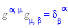 %g_[`~alpha`, `~mu`]*%g_[mu, beta] = Physics:-KroneckerDelta[beta, `~alpha`]