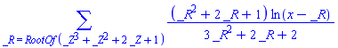 sum((_R^2+2*_R+1)*ln(x-_R)/(3*_R^2+2*_R+2), _R = RootOf(_Z^3+_Z^2+2*_Z+1))