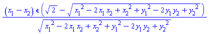 (`#msub(mi("x"),mn("1"))`-`#msub(mi("x"),mn("2"))`)*`&epsilon;`*(2^(1/2)-(`#msub(mi("x"),mn("1"))`^2-2*`#msub(mi("x"),mn("1"))`*`#msub(mi("x"),mn("2"))`+`#msub(mi("x"),mn("2"))`^2+`#msub(mi("y"),mn("1"))`^2-2*`#msub(mi("y"),mn("1"))`*`#msub(mi("y"),mn("2"))`+`#msub(mi("y"),mn("2"))`^2)^(1/2))/(`#msub(mi("x"),mn("1"))`^2-2*`#msub(mi("x"),mn("1"))`*`#msub(mi("x"),mn("2"))`+`#msub(mi("x"),mn("2"))`^2+`#msub(mi("y"),mn("1"))`^2-2*`#msub(mi("y"),mn("1"))`*`#msub(mi("y"),mn("2"))`+`#msub(mi("y"),mn("2"))`^2)^(1/2)