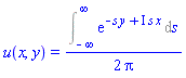 u(x, y) = (1/2)*(Int(exp(-s*y+I*s*x), s = -infinity .. infinity))/Pi