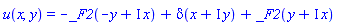 u(x, y) = -_F2(-y+I*x)+Dirac(x+I*y)+_F2(y+I*x)