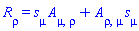 R[rho] = A[mu, rho]*s[mu]+A[rho, mu]*s[mu]