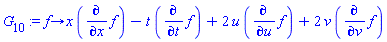 proc (f) options operator, arrow; x*(diff(f, x))-t*(diff(f, t))+2*u*(diff(f, u))+2*v*(diff(f, v)) end proc
