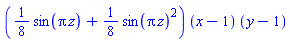 ((1/8)*sin(pi*z)+(1/8)*sin(pi*z)^2)*(x-1)*(y-1)