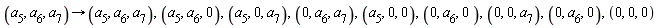 "(a[5], a[6], a[7])->(a[5], a[6], a[7]), (a[5], a[6], 0), (a[5], 0, a[7]), (0, a[6], a[7]), (a[5], 0, 0), (0, a[6], 0 ), (0, 0, a[7]), (0, a[6], 0), (0, 0, 0) "
