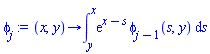 proc (x, y) options operator, arrow; int(exp(x-s)*phi[j-1](s, y), s = y .. x) end proc