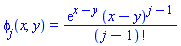 phi[j](x, y) = exp(x-y)*(x-y)^(j-1)/factorial(j-1)