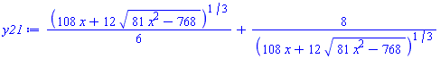(1/6)*(108*x+12*(81*x^2-768)^(1/2))^(1/3)+8/(108*x+12*(81*x^2-768)^(1/2))^(1/3)
