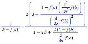 1/(b-f(b)) = 2*(3-(1-f(b)*(diff(diff(f(b), b), b)))/(diff(f(b), b))^2)/(1-2*b+2*(1-f(b))/(diff(f(b), b)))