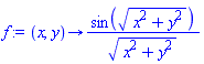 proc (x, y) options operator, arrow; sin(sqrt(x^2+y^2))/sqrt(x^2+y^2) end proc