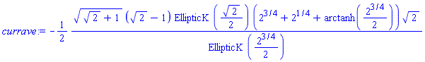 currave := -(1/2)*((2^(1/2)+1)^(1/2)*(2^(1/2)-1)*EllipticK(2^(1/2)/2)*(2^(3/4)+2^(1/4)+arctanh(2^(3/4)/2))*2^(1/2)/EllipticK(2^(3/4)/2))