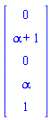 Vector(5, {(1) = 0, (2) = alpha+1, (3) = 0, (4) = alpha, (5) = 1})