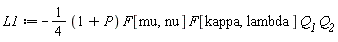 L1 := -Physics:-`*`(Physics:-`*`(Physics:-`*`(Physics:-`*`(Physics:-`*`(Physics:-`^`(4, -1), 1+P), F[mu, nu]), F[kappa, lambda]), Q__1), Q__2)