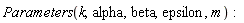 Physics:-Parameters(k, alpha, beta, epsilon, m):