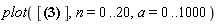 plot([-(11/1005000000)*(-101/100)^n+100000/201], n = 0 .. 20, a = 0 .. 1000)