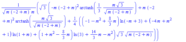 3^(1/2)*(-m*(-2+m)^2*arctanh((1/3)*m*3^(1/2)/(m*(-2+m))^(1/2))+m*(-2+m)^2*arctanh(m*3^(1/2)/(m*(-2+m))^(1/2))+(1/4)*((-1-m^2+(8/3)*m)*ln(-m+3)+(-4*m+m^2+1)*ln(1+m)+(1+m^2-(8/3)*m)*ln(3)+(14/3)*m-m^2)*3^(1/2)*(m*(-2+m))^(1/2))/((m*(-2+m))^(1/2)*m)