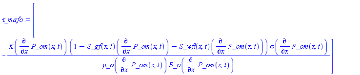 [-K(diff(P_om(x, t), x))*(1-(S_gf(x, t))(diff(P_om(x, t), x))-(S_wfi(x, t))(diff(P_om(x, t), x)))*sigma(diff(P_om(x, t), x))/(`&mu;_o`(diff(P_om(x, t), x))*B_o(diff(P_om(x, t), x)))]