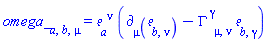 omega_[a, b, mu] = Physics:-Tetrads:-e_[a, `~nu`]*(Physics:-d_[mu](Physics:-Tetrads:-e_[b, nu], [X])-Physics:-Christoffel[`~gamma`, mu, nu]*Physics:-Tetrads:-e_[b, gamma])