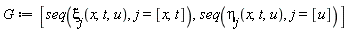 G := [seq(xi[j](x, t, u), j = [x, t]), seq(eta[j](x, t, u), j = [u])]