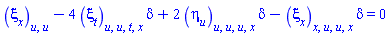diff(diff(xi[x](x, t, u), u), u)-4*(diff(diff(diff(diff(xi[t](x, t, u), t), u), u), x))*delta+2*(diff(diff(diff(diff(eta[u](x, t, u), u), u), u), x))*delta-(diff(diff(diff(diff(xi[x](x, t, u), u), u), x), x))*delta = 0