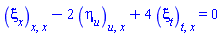 diff(diff(xi[x](x, t, u), x), x)-2*(diff(diff(eta[u](x, t, u), u), x))+4*(diff(diff(xi[t](x, t, u), t), x)) = 0