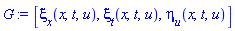 [xi[x](x, t, u), xi[t](x, t, u), eta[u](x, t, u)]