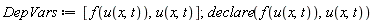 DepVars := [f(u(x, t)), u(x, t)]; 1; declare(f(u(x, t)), u(x, t))