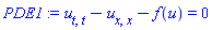 diff(diff(u(x, t), t), t)-(diff(diff(u(x, t), x), x))-f(u) = 0