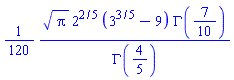 (1/120)*Pi^(1/2)*2^(2/5)*(3^(3/5)-9)*GAMMA(7/10)/GAMMA(4/5)