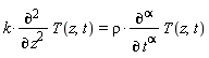 k*(diff(T(z, t), z, z)) = rho*(diff(T(z, t), [`$`(t, alpha)]))