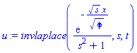 invlaplace(exp(-s^(1/2)*x/phi^(1/2))/(s^2+1), s, t)