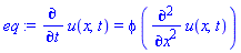 diff(u(x, t), t) = phi*(diff(diff(u(x, t), x), x))
